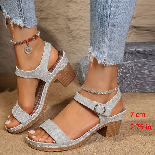 Chic Buckle Chunky Heel Sandals by Greta