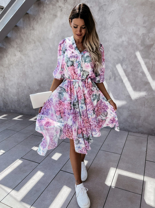 Floral Print Greta Irregular Midi Dress