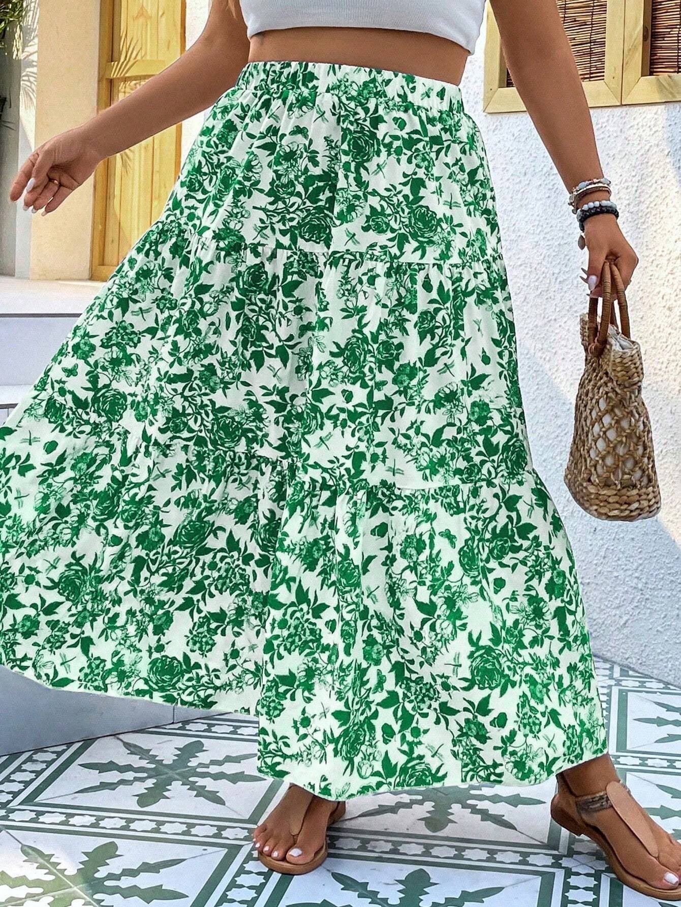Floral Print Greta Plus Size Maxi Skirt