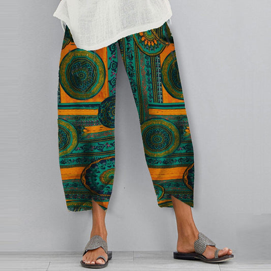 Boho Print Greta Elastic Casual Pants