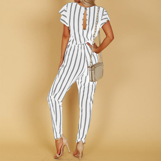 Chic Stripe Greta V-Neck Halter Jumpsuit