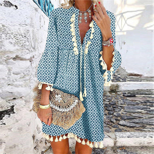 Boho Tassel V-Neck Dress by Greta