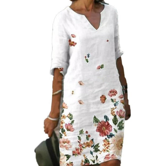 Floral Linen Short Sleeve Dress by Greta