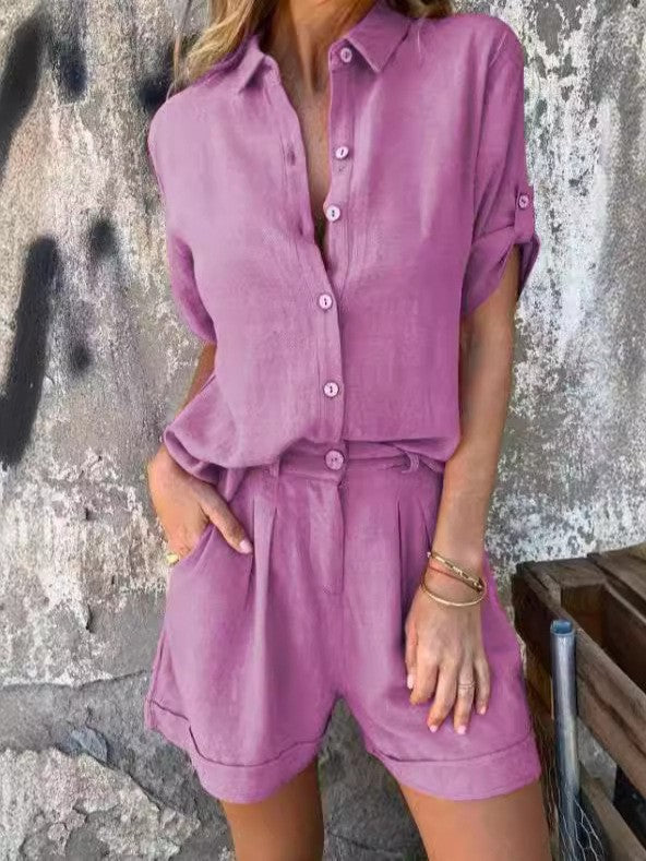 Chic Linen Blend Greta Mid-Sleeve Shirt Set