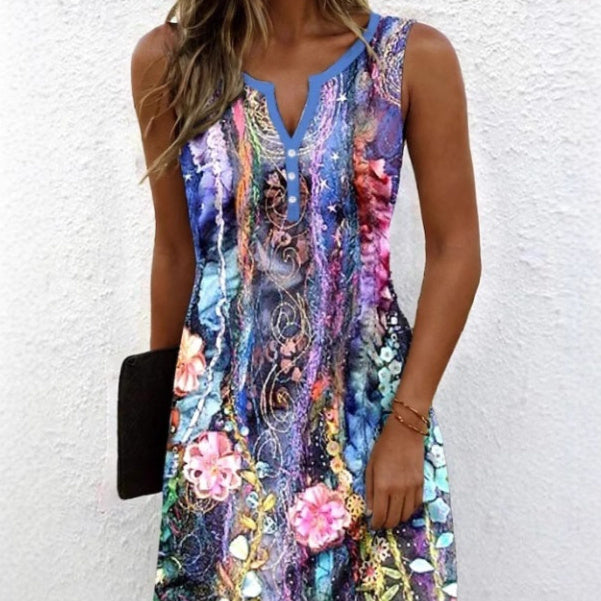 Floral Print V-Neck Dress by Greta