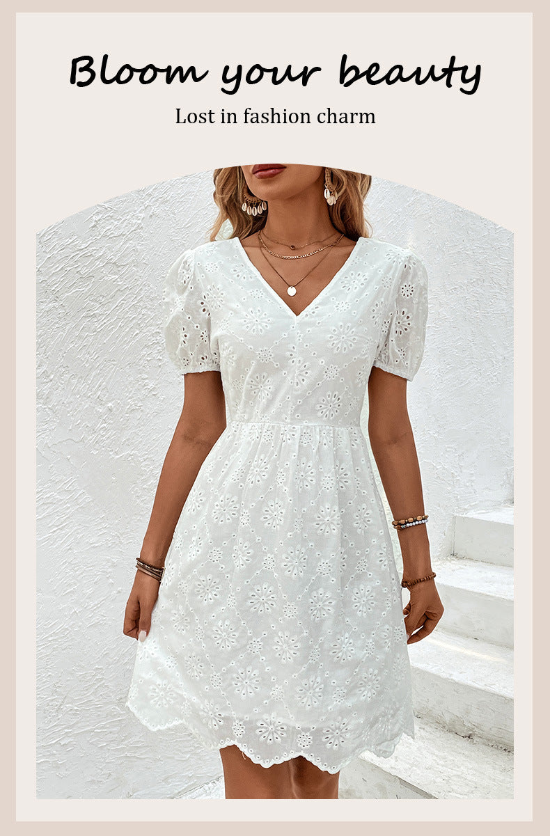 Elegant Eyelet Greta Puff Sleeve Dress