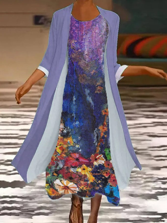 Elegant Floral Greta Summer Two-Piece Dress