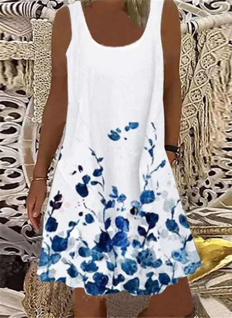 Leaf Print Greta Sleeveless Summer Dress