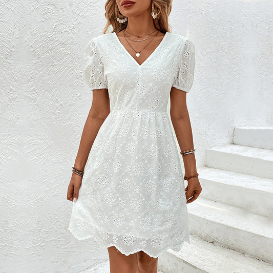 Elegant Eyelet Greta Puff Sleeve Dress