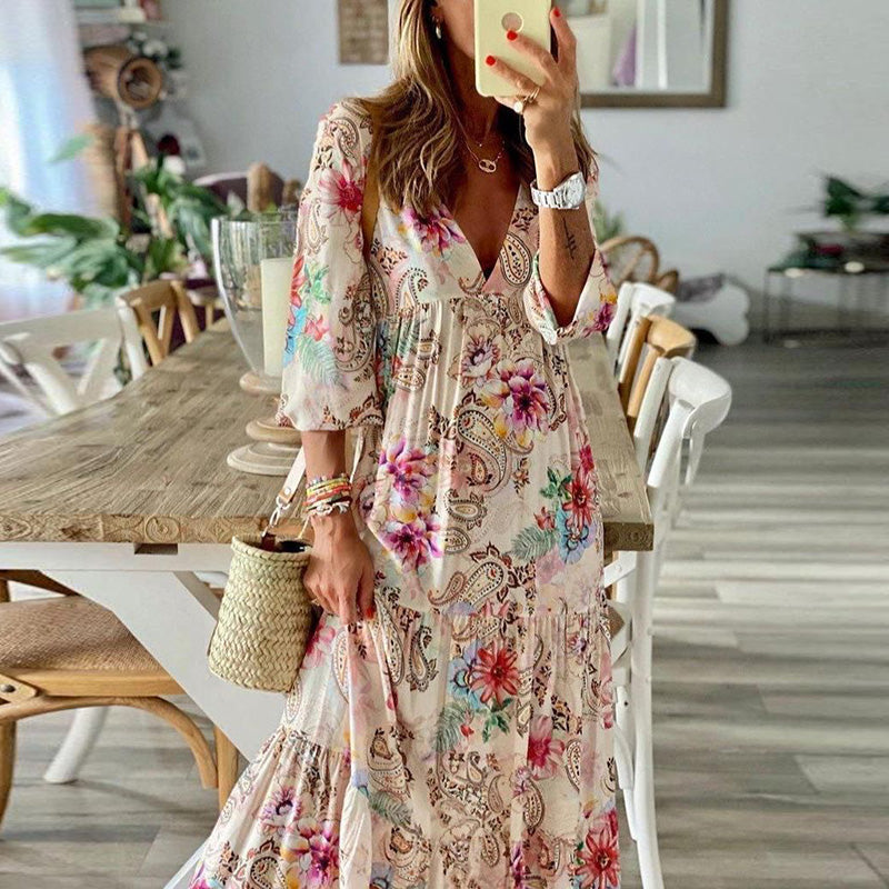 Boho Floral Greta V-Neck Maxi Dress
