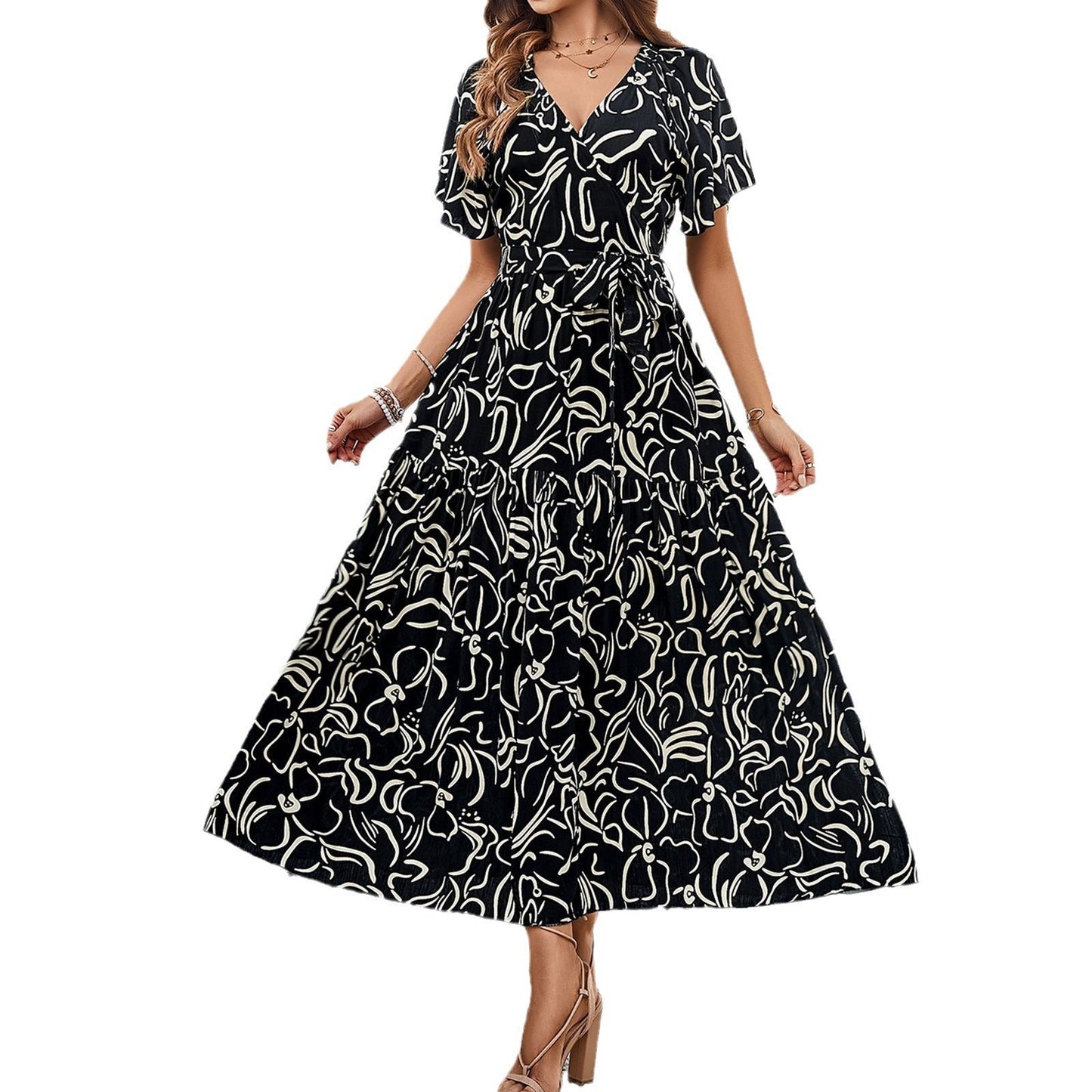 Floral Print Greta Short Sleeve Midi Dress