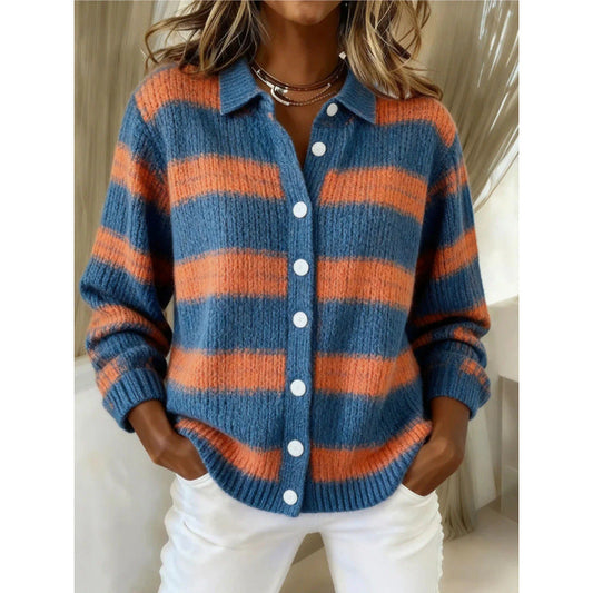 Cozy Stripe Cardigan Blouse by Greta
