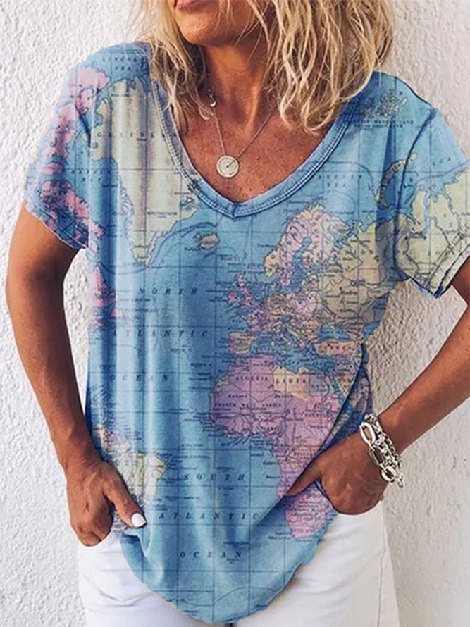 Map Print Greta V-Neck Everyday Top
