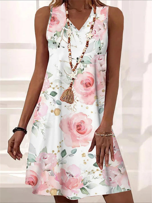 Floral V-Neck Sleeveless Dress by Greta