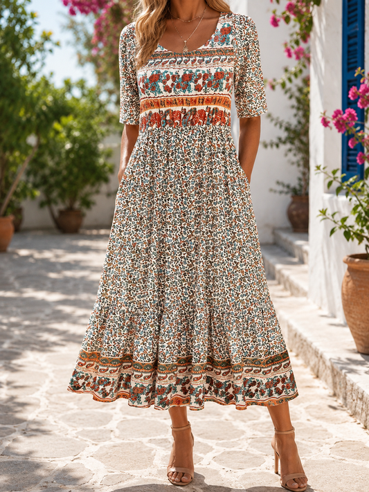Boho bloemenjurk Greta Zomer Midi Jurk