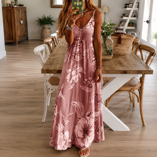 Bloemenprint maxi-jurk met lage halslijn van Greta