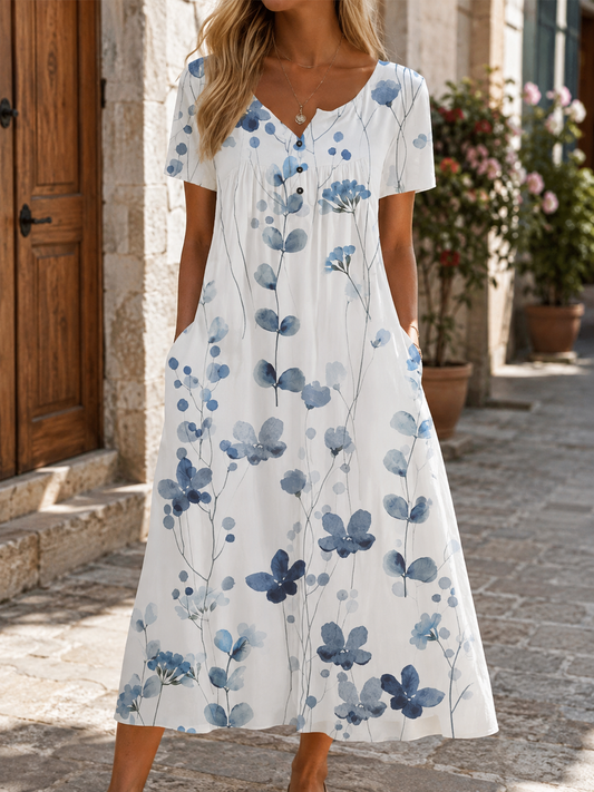 Artistieke jurk met 3D-print van Greta, korte mouwen