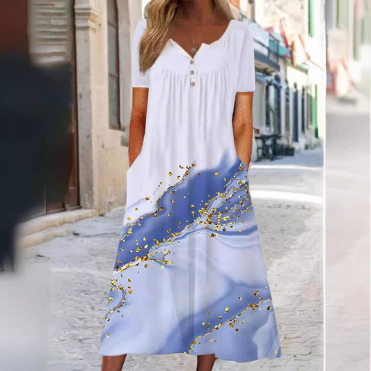 Artful 3D Print Dress by Greta , Short Sleeve