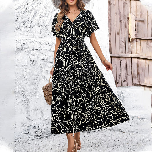 Floral Print Greta Short Sleeve Midi Dress