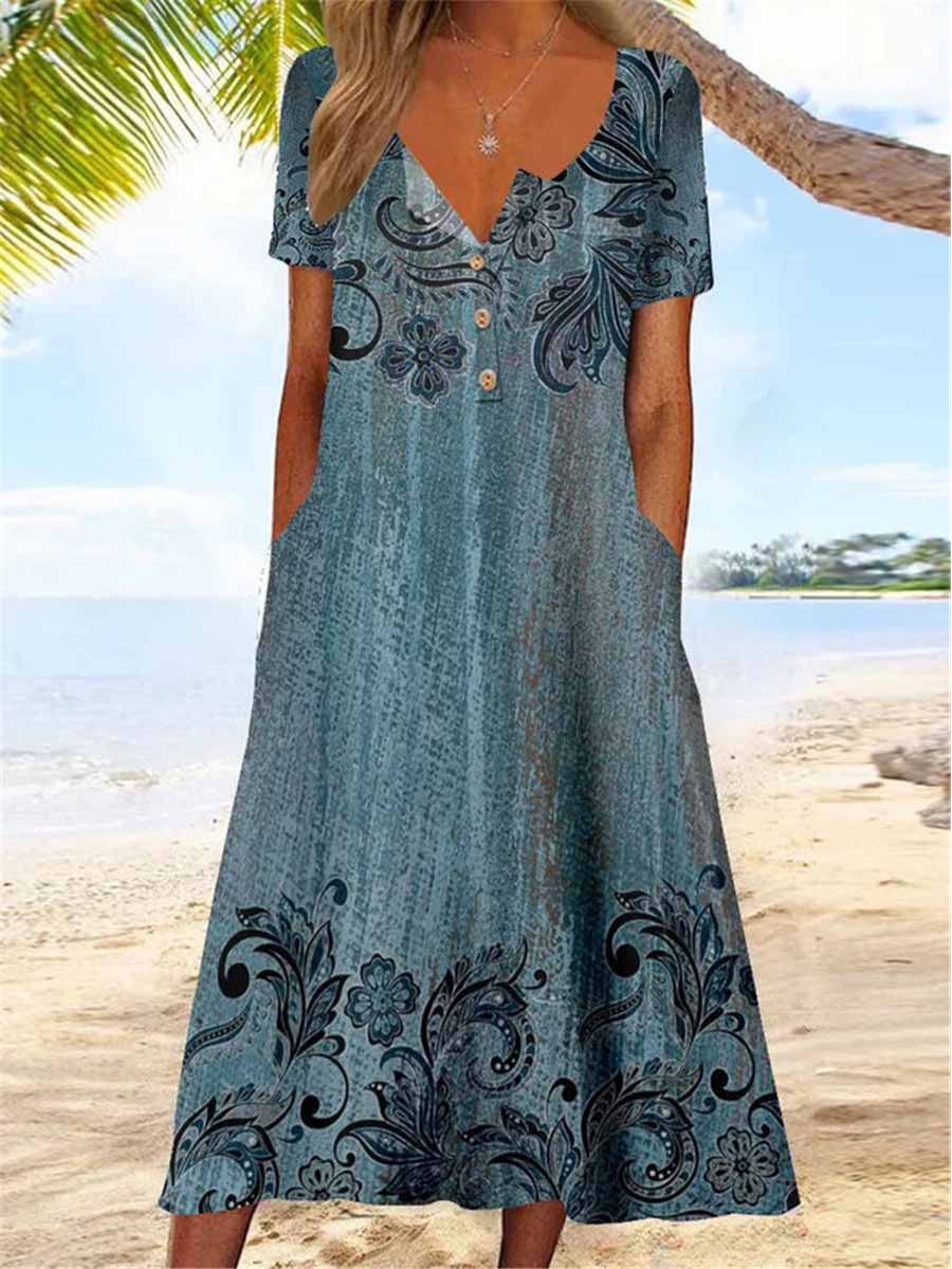 Artful 3D Print Dress by Greta , Short Sleeve