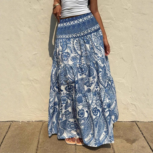 Bohemian Blue Print Greta Maxi Skirt