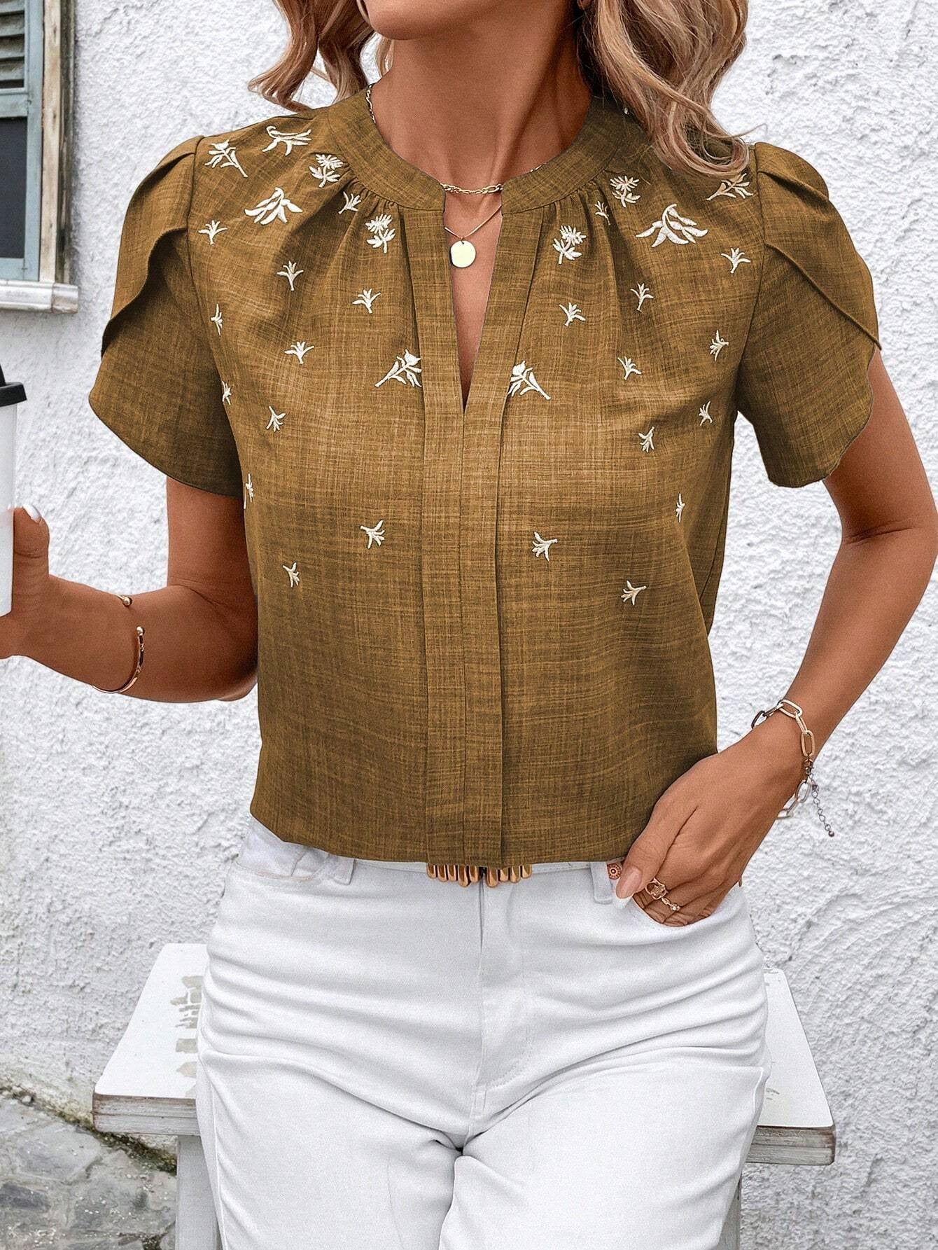 Chic Printed Blouse Greta Shoulder Pleat Top