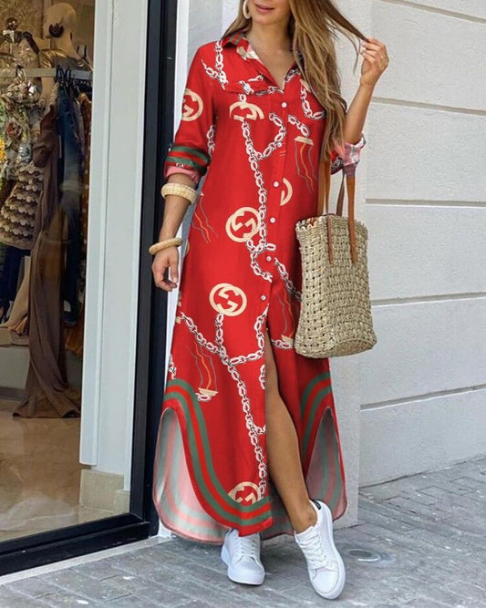 Chic Printed Greta Long Shirt Dress