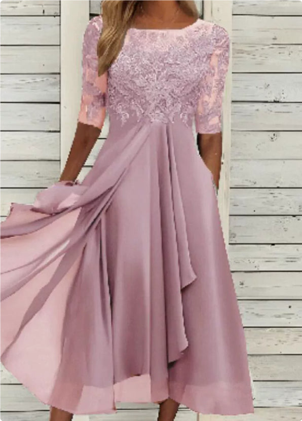 Elegant Greta Lace Midi Evening Dress