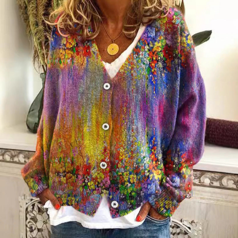 Vibrant Abstract Greta  Casual Cardigan