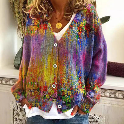 Vibrant Abstract Greta  Casual Cardigan