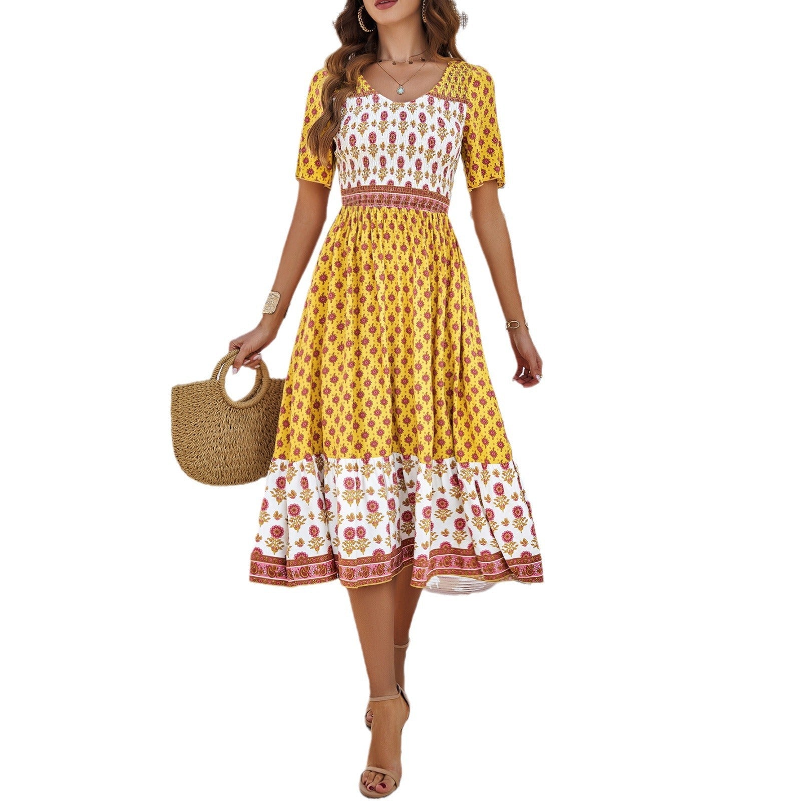 Boho Printed Greta  Summer Midi Dress