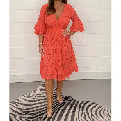 Chic Embroidered V-Neck Dress by Greta 