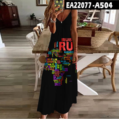 Chic Map Print Greta  High Waist Maxi Dress