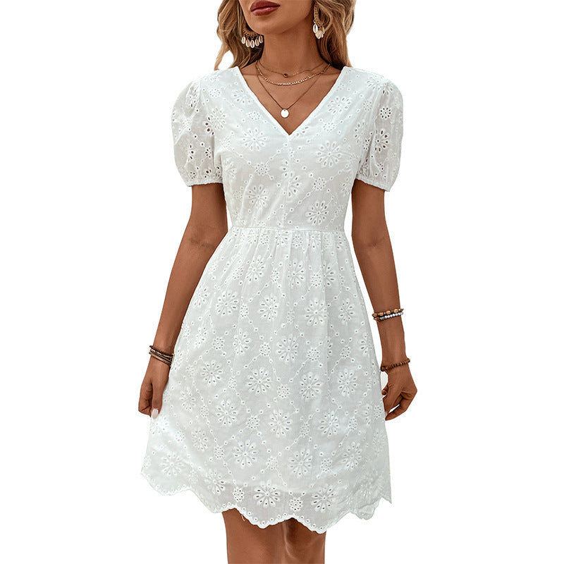 Elegant Eyelet Greta  Puff Sleeve Dress