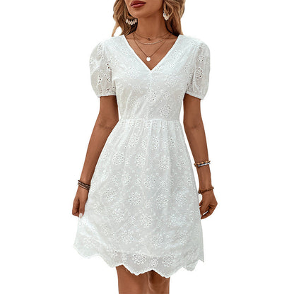 Elegant Eyelet Greta  Puff Sleeve Dress