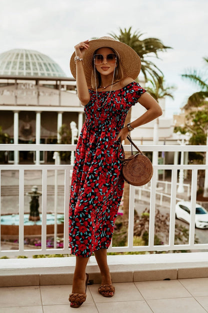Boho Off Shoulder Greta  Summer Print Dress
