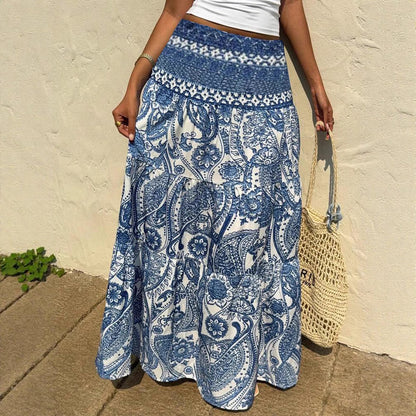 Bohemian Blue Print Greta  Maxi Skirt