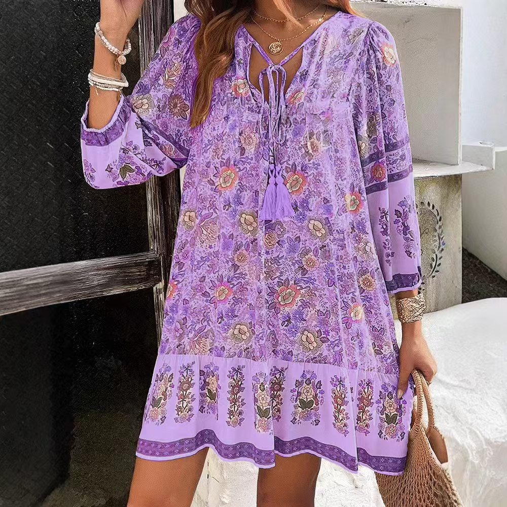 Bohemian Floral Greta  V-Neck Midi Dress