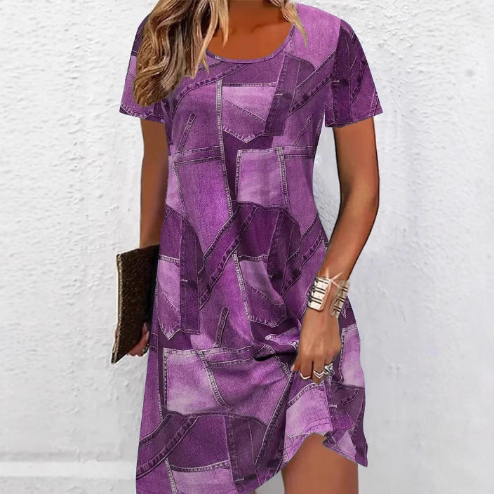 Chic Denim Print Greta  A-Line Summer Dress