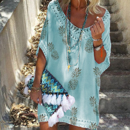 Chic Lace Print Dress Greta  Summer V-Neck