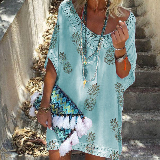 Chic Lace Print Dress Greta  Summer V-Neck