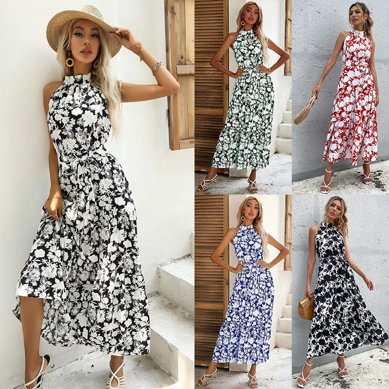Printed Halter Maxi Dress by Greta 