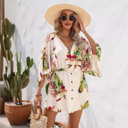 Leaf Print Summer Dress by Greta 