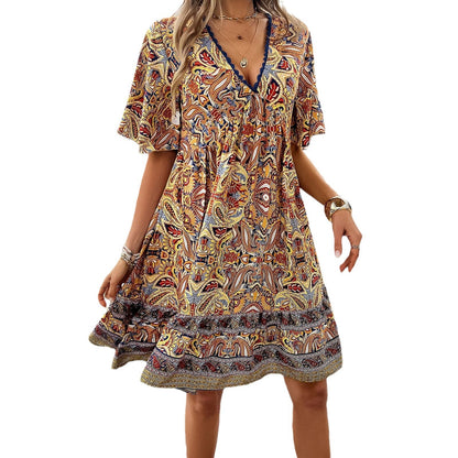 Boho Printed V-Neck Dress by Greta 