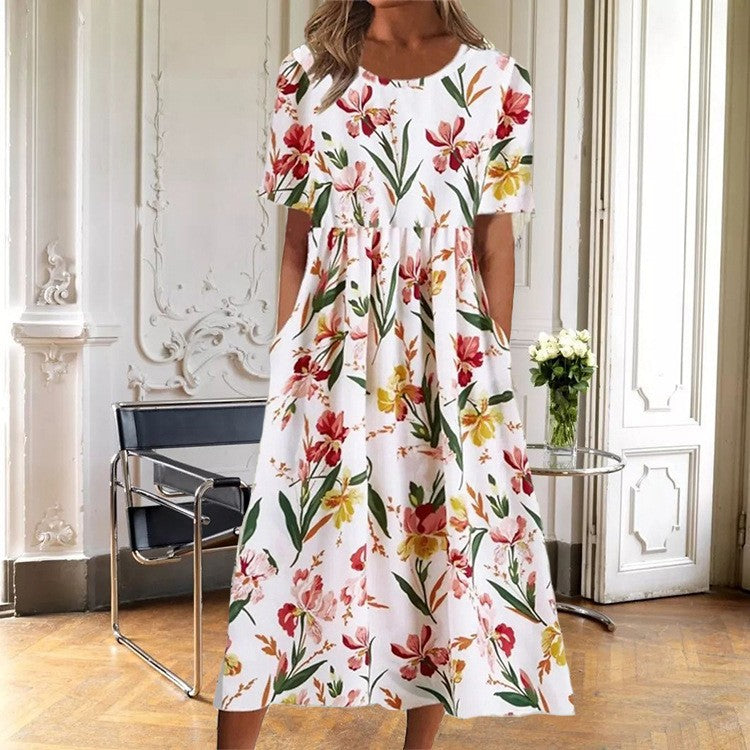 Floral Print Round Neck Dress by Greta 