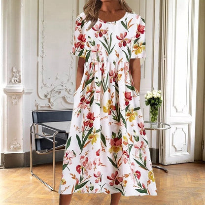 Floral Print Round Neck Dress by Greta 