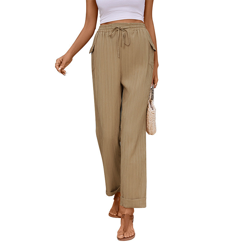 Pleated Khaki Straight Pants Greta 