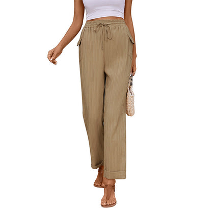 Pleated Khaki Straight Pants Greta 