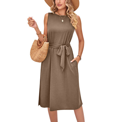 Chic Sleeveless Belted Midi Dress by Greta 