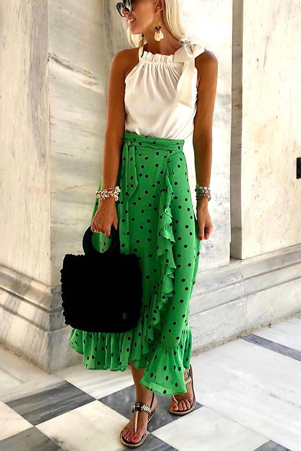 Ruffled Green Polka Dot Skirt by Greta 